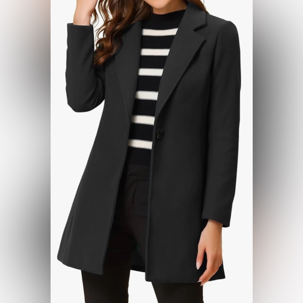 Allegra K Women's Winter Overcoat Notched Lapel Black Size Medium New with Tags